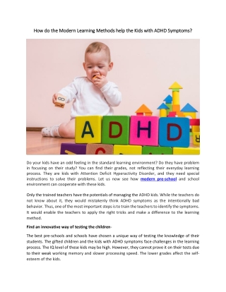 How do the Modern Learning Methods help the Kids with ADHD Symptoms?