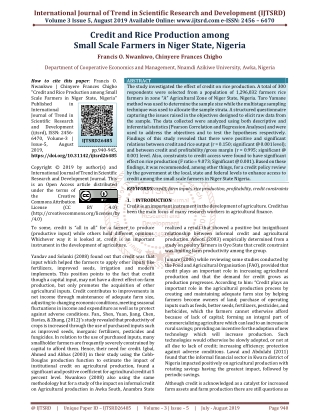 Credit and Rice Production among Small Scale Farmers in Niger State, Nigeria