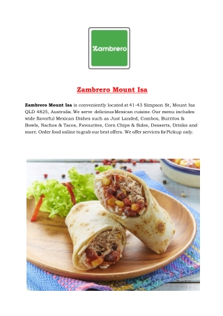 5% Off - Zambrero Mexican Restaurant Menu in Mount Isa, QLD