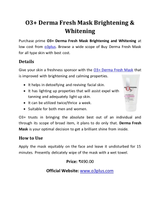 O3  Derma Fresh Mask Brightening and Whitening