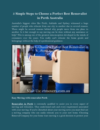 5 Simple Steps to Choose a Perfect Best Removalist in Perth Australia