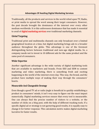 Advantages Of Availing Digital Marketing Services
