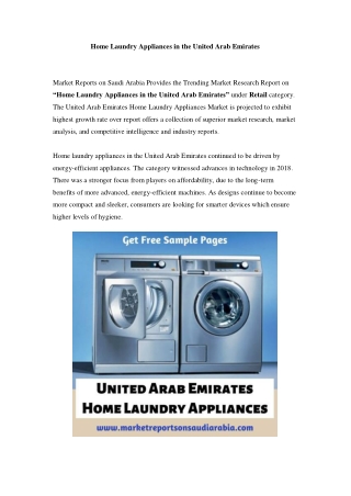 United Arab Emirates Home Laundry Appliances Market: Industry Trends, Opportunity and Forecast Till 2024