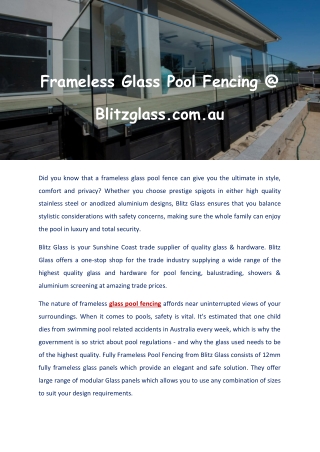 Frameless Glass Pool Fencing - Blitzglass.com.au