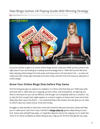 New Bingo Games UK Playing Guide AND Winning Strategy