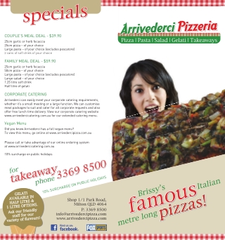 Arrivedercipizza Special Menu