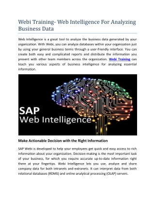 Webi Training - Web Intelligence For Analyzing Business Data