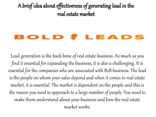 BoldLeads | A brief idea about effectiveness of generating lead in the real estate market