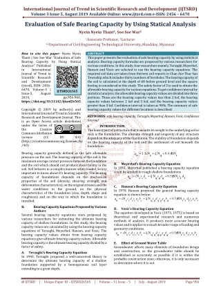 Evaluation of Safe Bearing Capacity by Using Statical Analysis