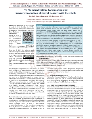 To Standardization, Formulation and Sensory Evaluation of Carrot Dessert with Rice Balls