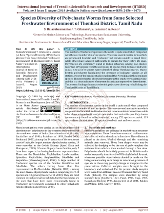 Species Diversity of Polychaete Worms from Some Selected Freshwater Environment of Thenkasi District, Tamil Nadu