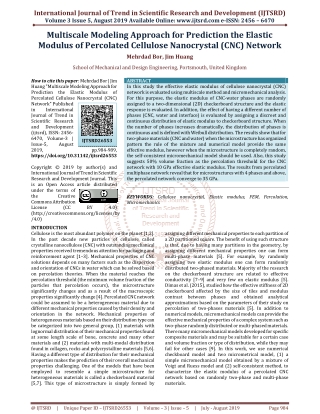 Multiscale Modeling Approach for Prediction the Elastic Modulus of Percolated Cellulose Nanocrystal CNC Network