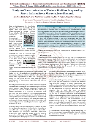 Study on Characterization of Various Biofilms Prepared by Starch Isolated from Maranta Arundinacea L.