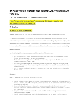 DNP 835 TOPIC 4 QUALITY AND SUSTAINABILITY PAPER PART TWO GCU