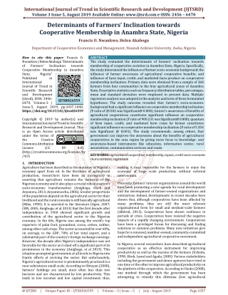 Determinants of Farmers' Inclination towards Cooperative Membership in Anambra State, Nigeria