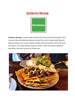5% Off - Zambrero Mexican Restaurant Menu in Nerang, QLD.
