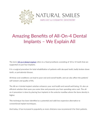 Amazing Benefits of All-On-4 Dental Implants – We Explain All