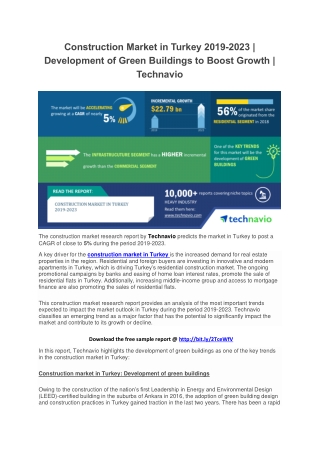 Construction Market in Turkey 2019-2023 | Development of Green Buildings to Boost Growth | Technavio