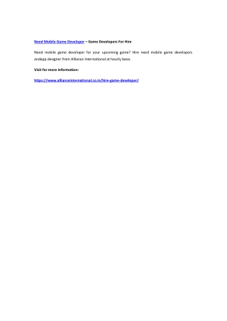 Need Mobile Game Developer – Game Developers For Hire