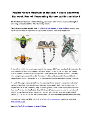 Pacific Grove Museum of Natural History Launches Six-week run of Illustrating Nature exhibit on May 1