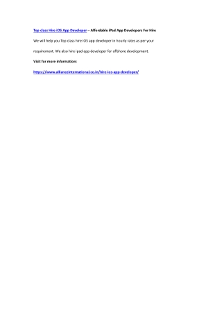 Top class Hire iOS App Developer – Affordable iPad App Developers For Hire