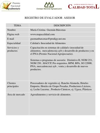 REGISTRO DE EVALUADOR ASESOR