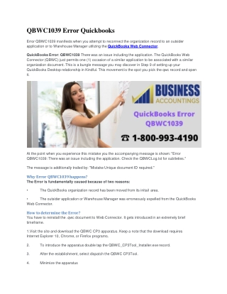 QuickBooks Desktop Error QBWC1039 Solved