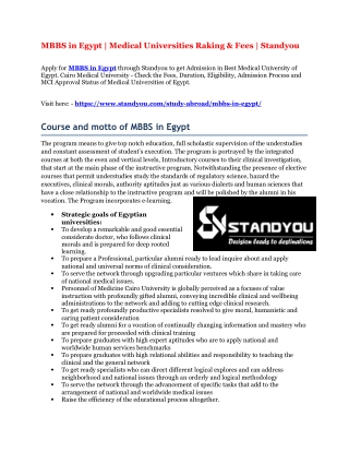 MBBS in Egypt | Medical Universities Raking & Fees | Standyou