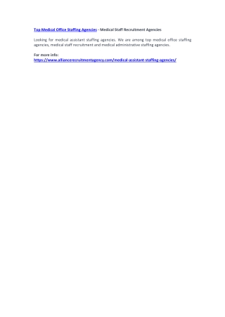 Top Medical Office Staffing Agencies - Medical Staff Recruitment Agencies
