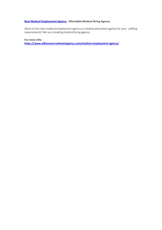 Best Medical Employment Agency - Affordable Medical Hiring Agency