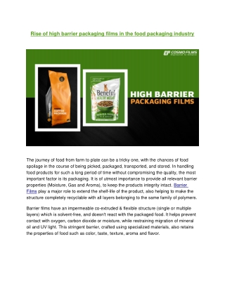 Rise of high barrier packaging films in the food packaging industry