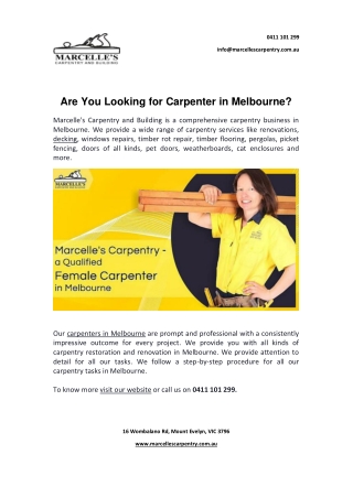 Are You Looking for Carpenter in Melbourne?