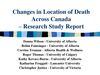 Changes in Location of Death Across Canada – Research Study Report