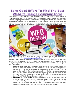 Take Good Effort To Find The Best Website Design Company India