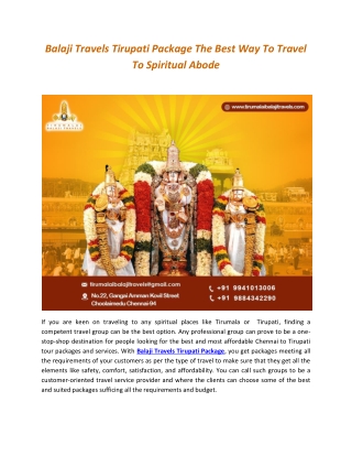 Balaji Travels Tirupati Package The Best Way To Travel To Spiritual Abode