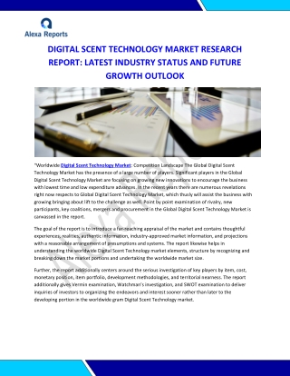 DIGITAL SCENT TECHNOLOGY MARKET RESEARCH REPORT: LATEST INDUSTRY STATUS AND FUTURE GROWTH OUTLOOK