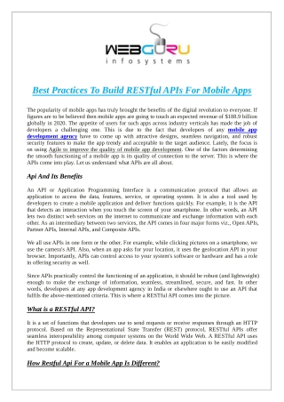 Best Practices To Build RESTful APIs For Mobile Apps
