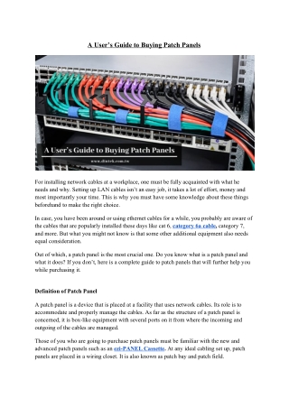 A User’s Guide to Buying Patch Panels