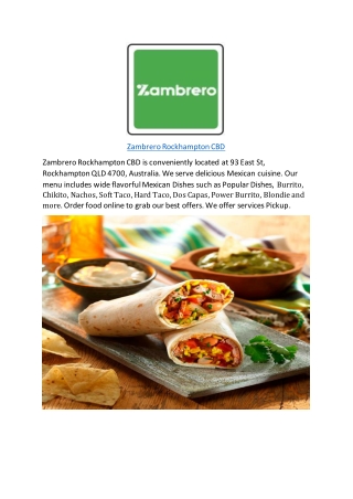 5% Off - Zambrero Mexican Restaurant Menu in Rockhampton CBD, QLD