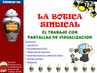 Presentación 1 . Introducción 2 . Dos definiciones de PVD 3 . Obligaciones del empresario 4 . Ergonomía del puesto y amb