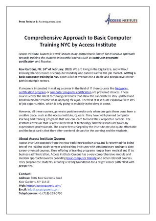 Comprehensive Approach to Basic Computer Training NYC by Access Institute