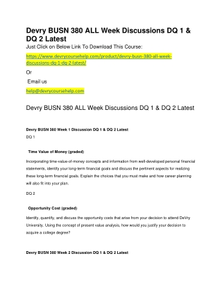 Devry BUSN 380 ALL Week Discussions DQ 1 & DQ 2 Latest