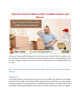 Tips You Need to Follow to Hire Credible Packers and Movers