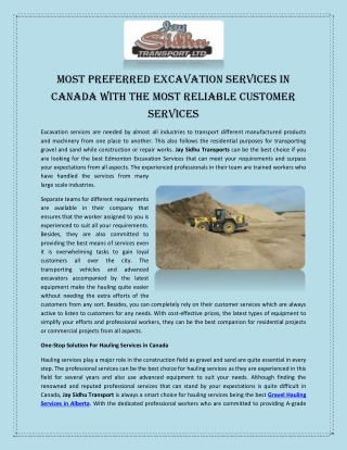 Most Preferred Excavation Services in Canada With the Most Reliable Customer Services