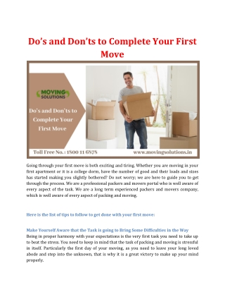Do’s and Don’ts to Complete Your First Move