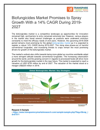 Biofungicides market is expected to register a robust 14% CAGR during 2019-2027