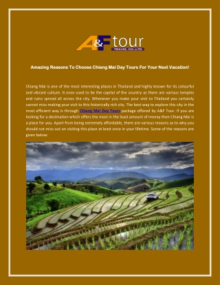 Amazing Reasons To Choose Chiang Mai Day Tours For Your Next Vacation!