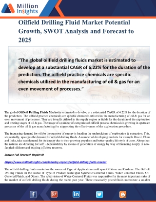 Oilfield Drilling Fluid Market Potential Growth, SWOT Analysis and Forecast to 2025