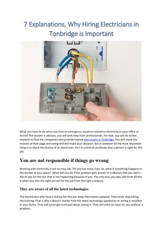 7 Explanations, Why Hiring Electricians in Tonbridge is Important
