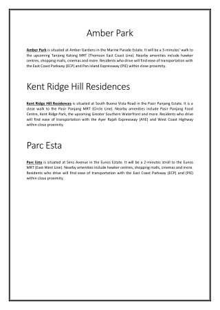 Amber Park - Kent Ridge Hill Residences - Parc Esta